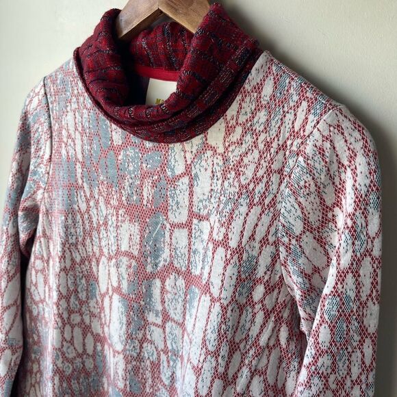 maeve Anthropologie Red Blue Mock/turtle neck Long Sleeve sweater Dress - Picture 7 of 11